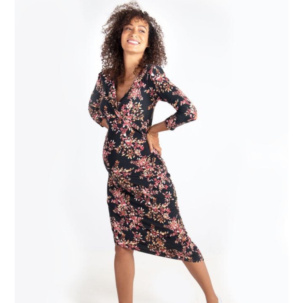 3/4 Pregnancy sleeve asymmetric hem dress